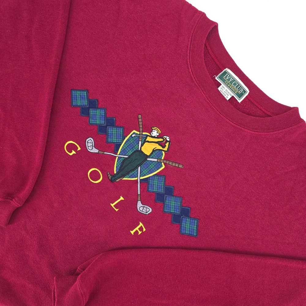 Ivy Club Classics Golf Crewneck Mens XL Maroon 90s Embroidered Retro Throwback